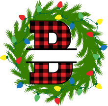 Load image into Gallery viewer, Wreath Lights Red Plaid Monogram Split Letters
