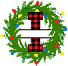 Load image into Gallery viewer, Wreath Lights Red Plaid Monogram Split Letters
