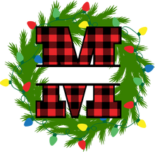 Load image into Gallery viewer, Wreath Lights Red Plaid Monogram Split Letters
