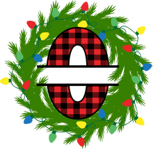 Load image into Gallery viewer, Wreath Lights Red Plaid Monogram Split Letters
