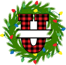 Load image into Gallery viewer, Wreath Lights Red Plaid Monogram Split Letters
