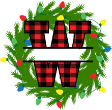Load image into Gallery viewer, Wreath Lights Red Plaid Monogram Split Letters
